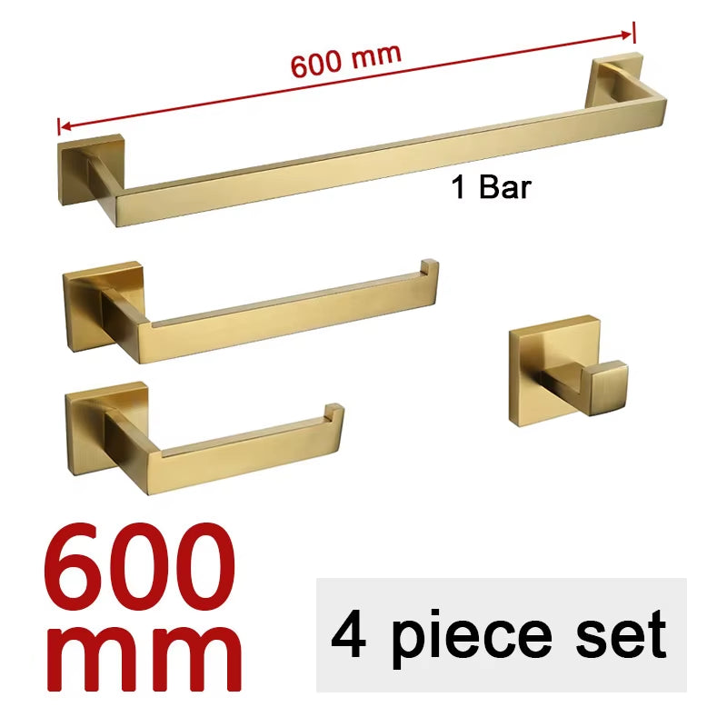 Gold Brushed Bathroom Accessories Hardware Towel Bar Rail Toilet Paper Holder Towel Rack Hook Soap Dish Toilet Brush