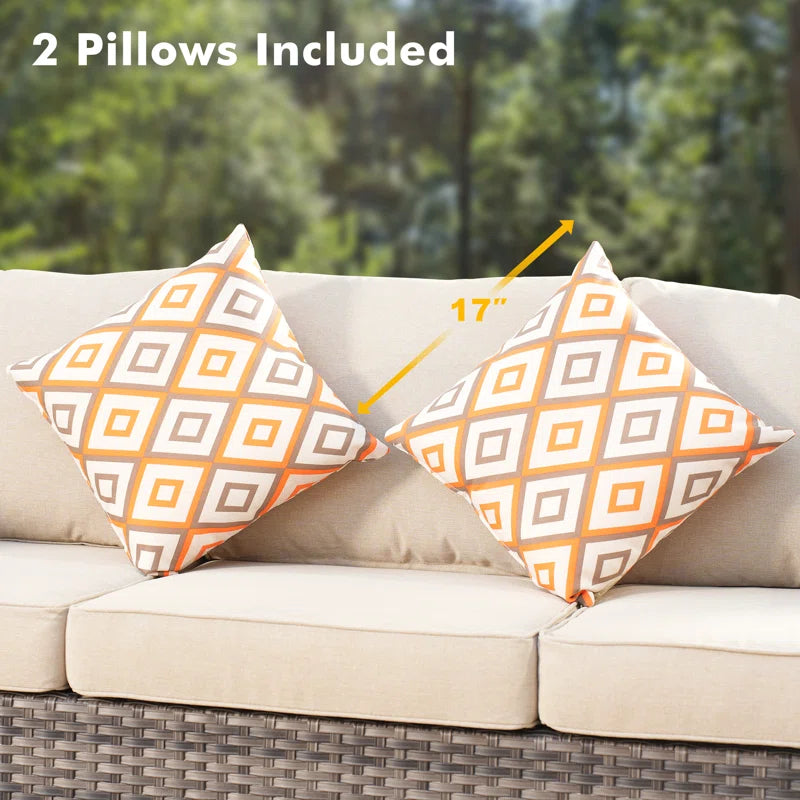 Lovall Rattan Wicker 7 - Person Seating Group with Fire Pit and Cushions