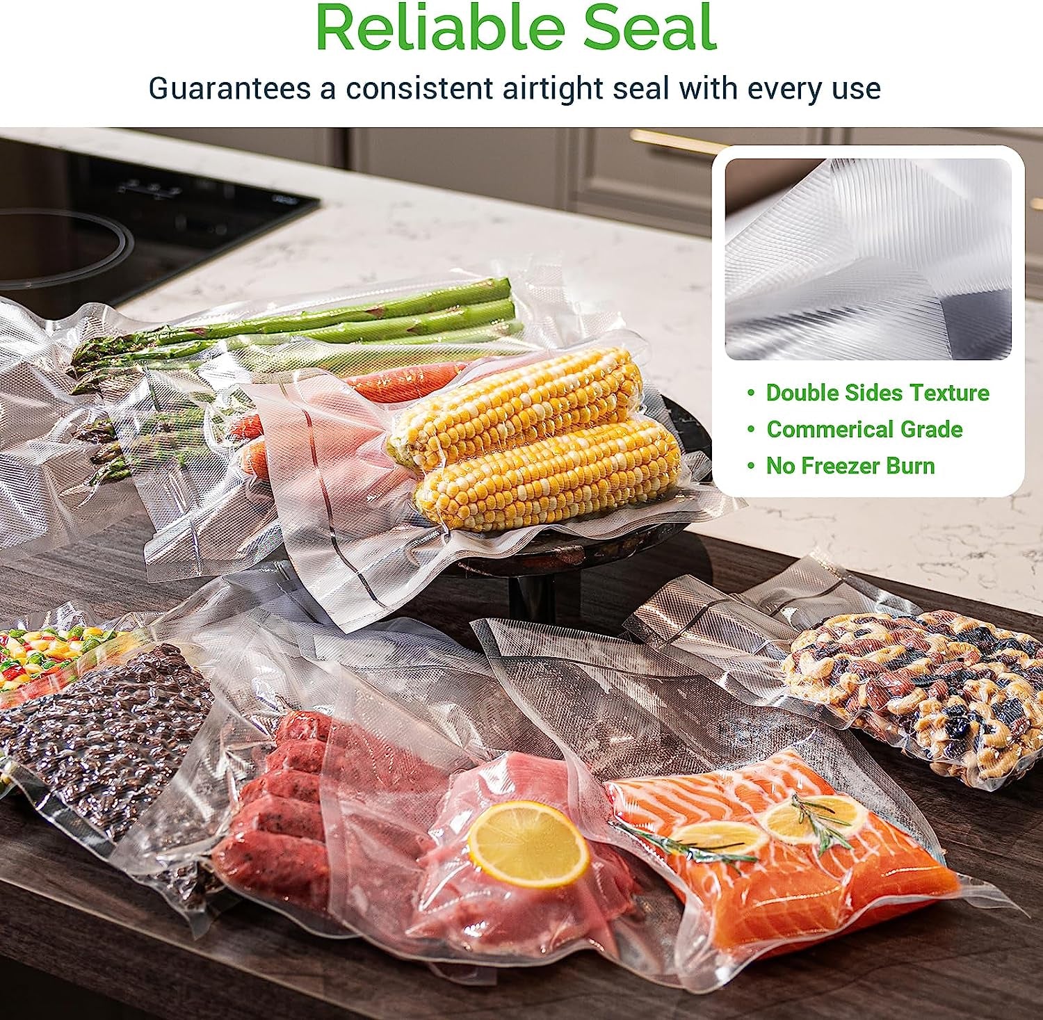 GERYON Vacuum Sealer Rolls, 2 Packs 8" X 50' Food Vacuum Sealer Bags Rolls Work with All Brand Food Sealer Machine