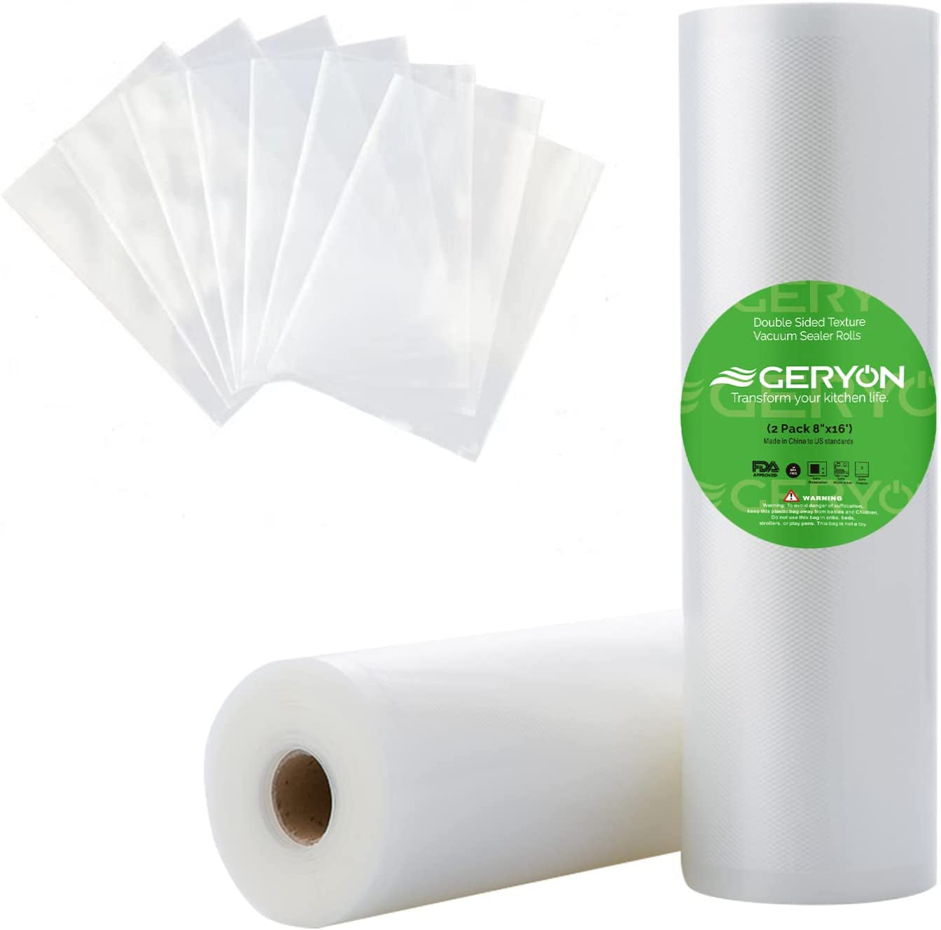 GERYON Vacuum Sealer Rolls, 2 Packs 8" X 50' Food Vacuum Sealer Bags Rolls Work with All Brand Food Sealer Machine