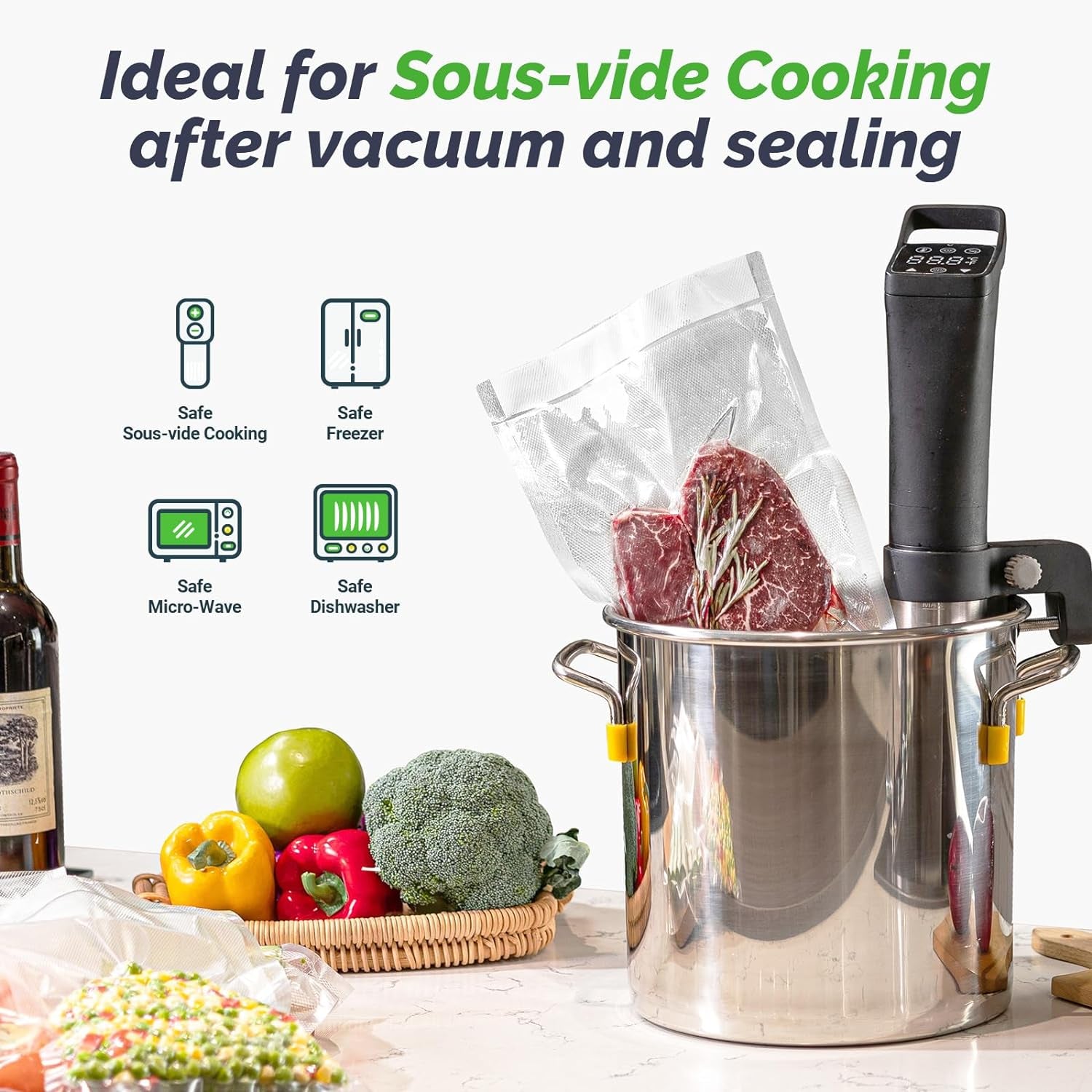 GERYON Vacuum Sealer Rolls, 2 Packs 8" X 50' Food Vacuum Sealer Bags Rolls Work with All Brand Food Sealer Machine