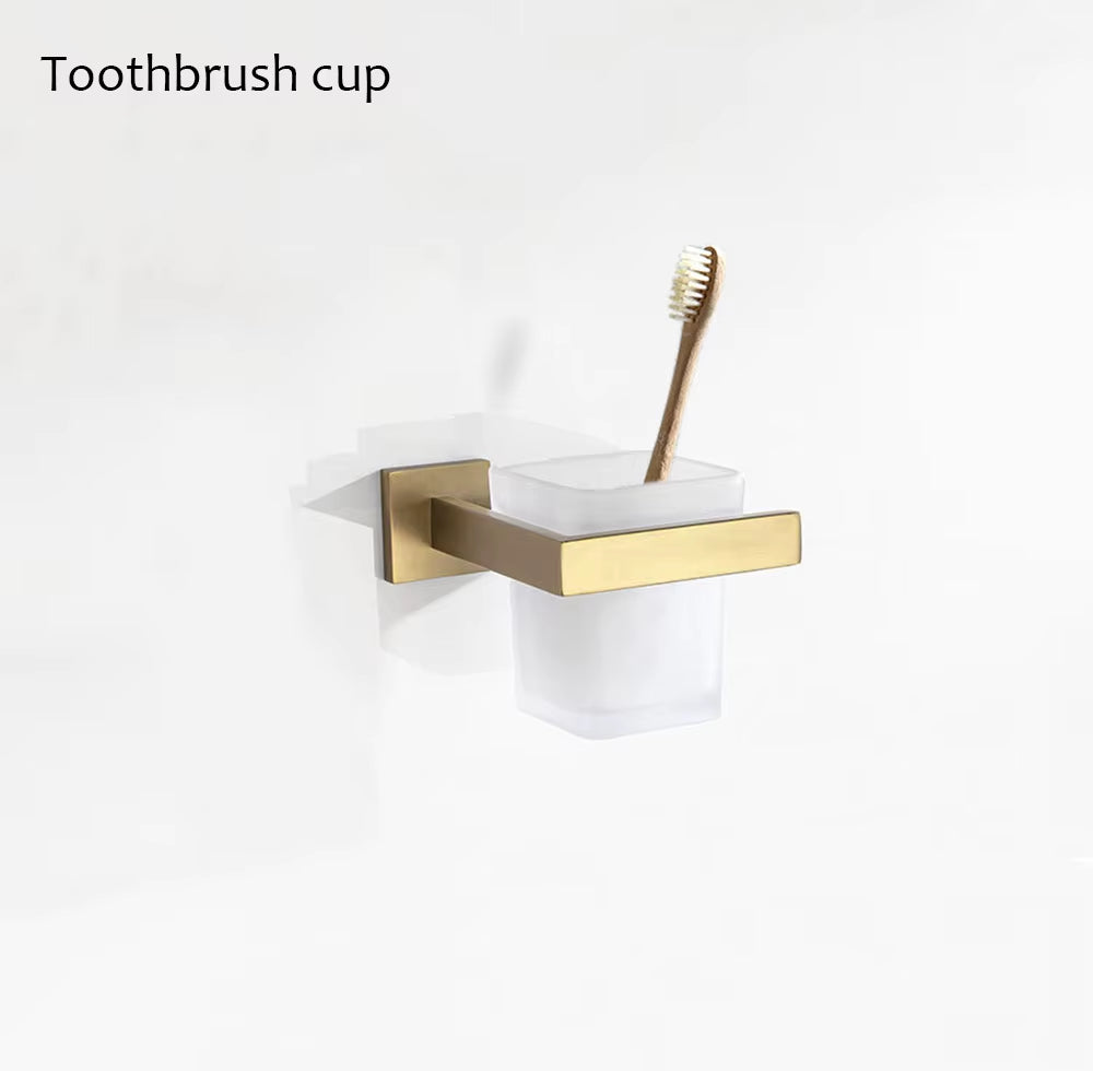 Gold Brushed Bathroom Accessories Hardware Towel Bar Rail Toilet Paper Holder Towel Rack Hook Soap Dish Toilet Brush