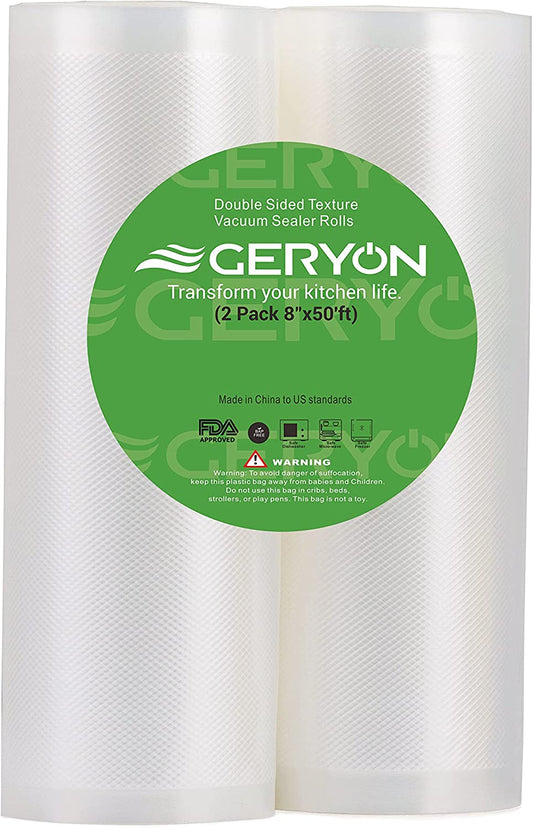 GERYON Vacuum Sealer Rolls, 2 Packs 8" X 50' Food Vacuum Sealer Bags Rolls Work with All Brand Food Sealer Machine