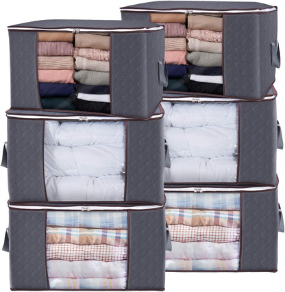 Lifewit Set of 3 Foldable Clothes Storage Bins with Lids, Zipper Closure, Clear Window, and Reinforced Handles for Organized Closet Storage of Clothing, Sweaters, Comforters, and Bedding in Gray