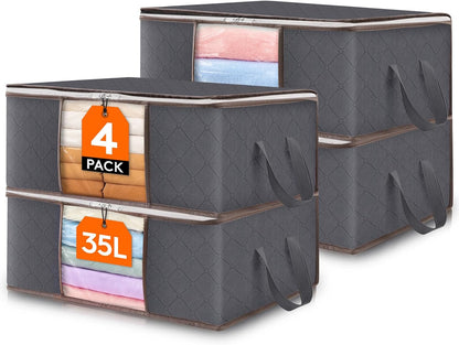 Lifewit Set of 3 Foldable Clothes Storage Bins with Lids, Zipper Closure, Clear Window, and Reinforced Handles for Organized Closet Storage of Clothing, Sweaters, Comforters, and Bedding in Gray