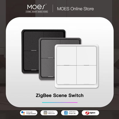 4 Gang Tuya Zigbee Wireless 12 Scene Switch Push Button Controller Battery Powered Automation Scenario for Tuya Devices
