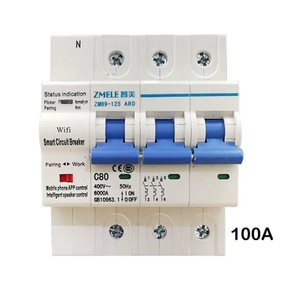 Tuya Smart ZMB9-100 Wifi Smart Circuit Breaker Switch ZMB9 25A 40A 63A 80A 100A 230V 400V 1/2/3/4 Pins P Support Alexa Google