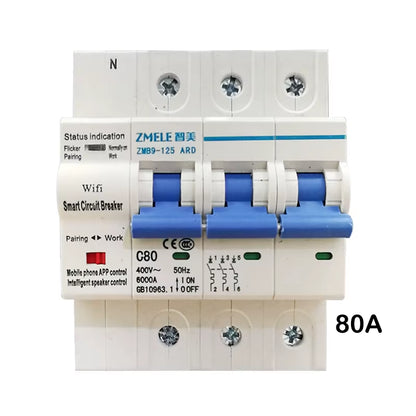 Tuya Smart ZMB9-100 Wifi Smart Circuit Breaker Switch ZMB9 25A 40A 63A 80A 100A 230V 400V 1/2/3/4 Pins P Support Alexa Google