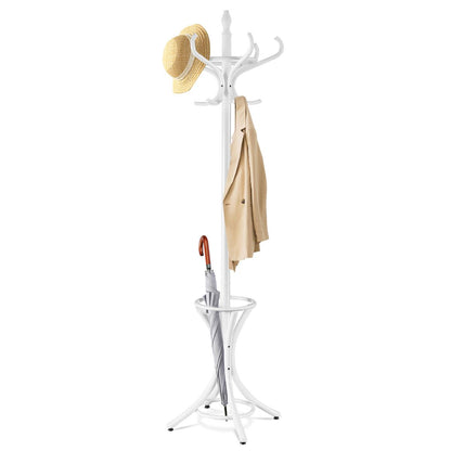 Perchero De Pie De Madera 184Cm Perchero Árbol Con Soporte 12 Perchas Para Colgar Ropa Sombrero Para Habitación Entrada Blanco