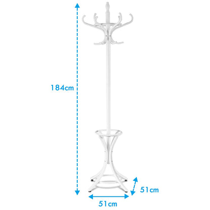 Perchero De Pie De Madera 184Cm Perchero Árbol Con Soporte 12 Perchas Para Colgar Ropa Sombrero Para Habitación Entrada Blanco