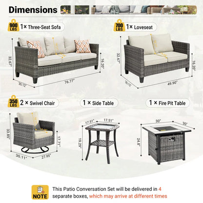 Lovall Rattan Wicker 7 - Person Seating Group with Fire Pit and Cushions