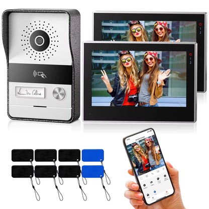 2-Wire  Wifi Video Doorphone Doorbell Intercom 7 Inch 1080P Touchscreen Monitor App/Swipe/Card 4In1 Unlock Tuya App
