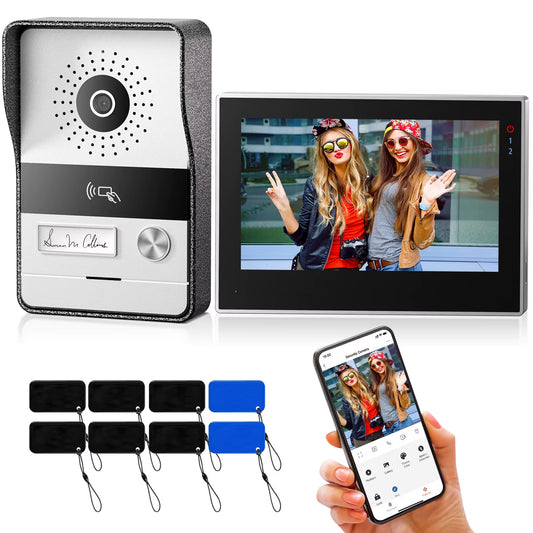 2-Wire  Wifi Video Doorphone Doorbell Intercom 7 Inch 1080P Touchscreen Monitor App/Swipe/Card 4In1 Unlock Tuya App