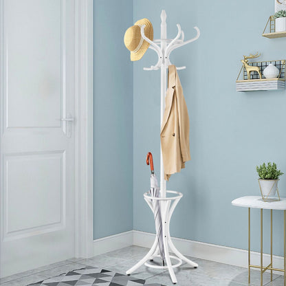Perchero De Pie De Madera 184Cm Perchero Árbol Con Soporte 12 Perchas Para Colgar Ropa Sombrero Para Habitación Entrada Blanco