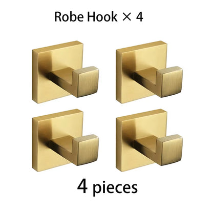 Gold Brushed Bathroom Accessories Hardware Towel Bar Rail Toilet Paper Holder Towel Rack Hook Soap Dish Toilet Brush