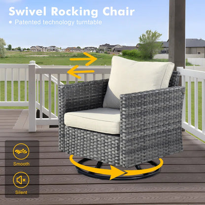 Lovall Rattan Wicker 7 - Person Seating Group with Fire Pit and Cushions