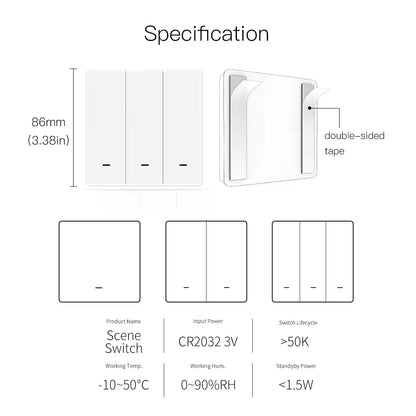 Tuya Zigbee Wireless 9 Scene Switch Push Button Battery Powered Transmitter Smart Life App Automation 1/2/3 Gang