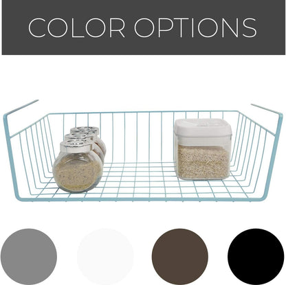 Smart Design Undershelf Storage Basket - Medium - Snug Fit Arms - Steel Metal Frame - Rust Resistant - Cabinet, Pantry, and Shelf Organization - 16 X 5.5 Inch - Light Blue