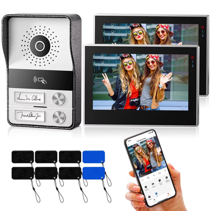 2-Wire  Wifi Video Doorphone Doorbell Intercom 7 Inch 1080P Touchscreen Monitor App/Swipe/Card 4In1 Unlock Tuya App