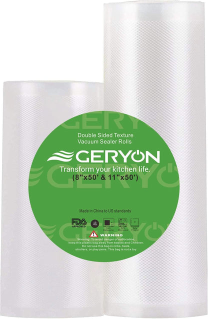 GERYON Vacuum Sealer Rolls, 2 Packs 8" X 50' Food Vacuum Sealer Bags Rolls Work with All Brand Food Sealer Machine